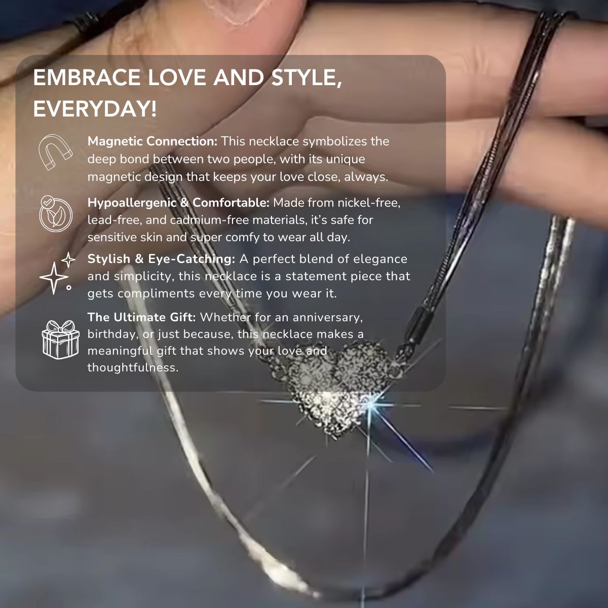 Serenosole™ HeartBond Magnetic Love Patchwork Necklace | Timeless treasure that holds your love and memories together | Most Stylish Magnetic Necklace 2024